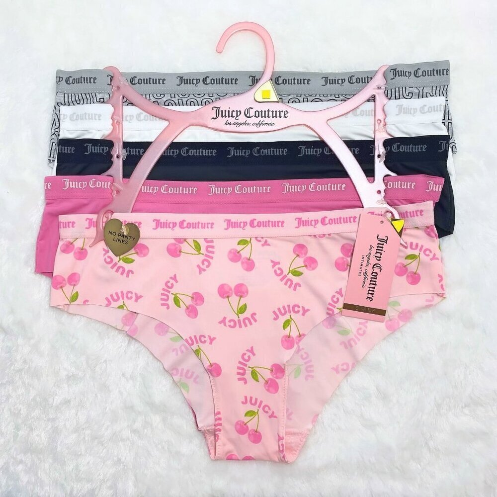 Juicy Couture Bikini Brief Pink, Black, White, Gray Logo 5 Panties Set Size XL - Picture 2 of 9